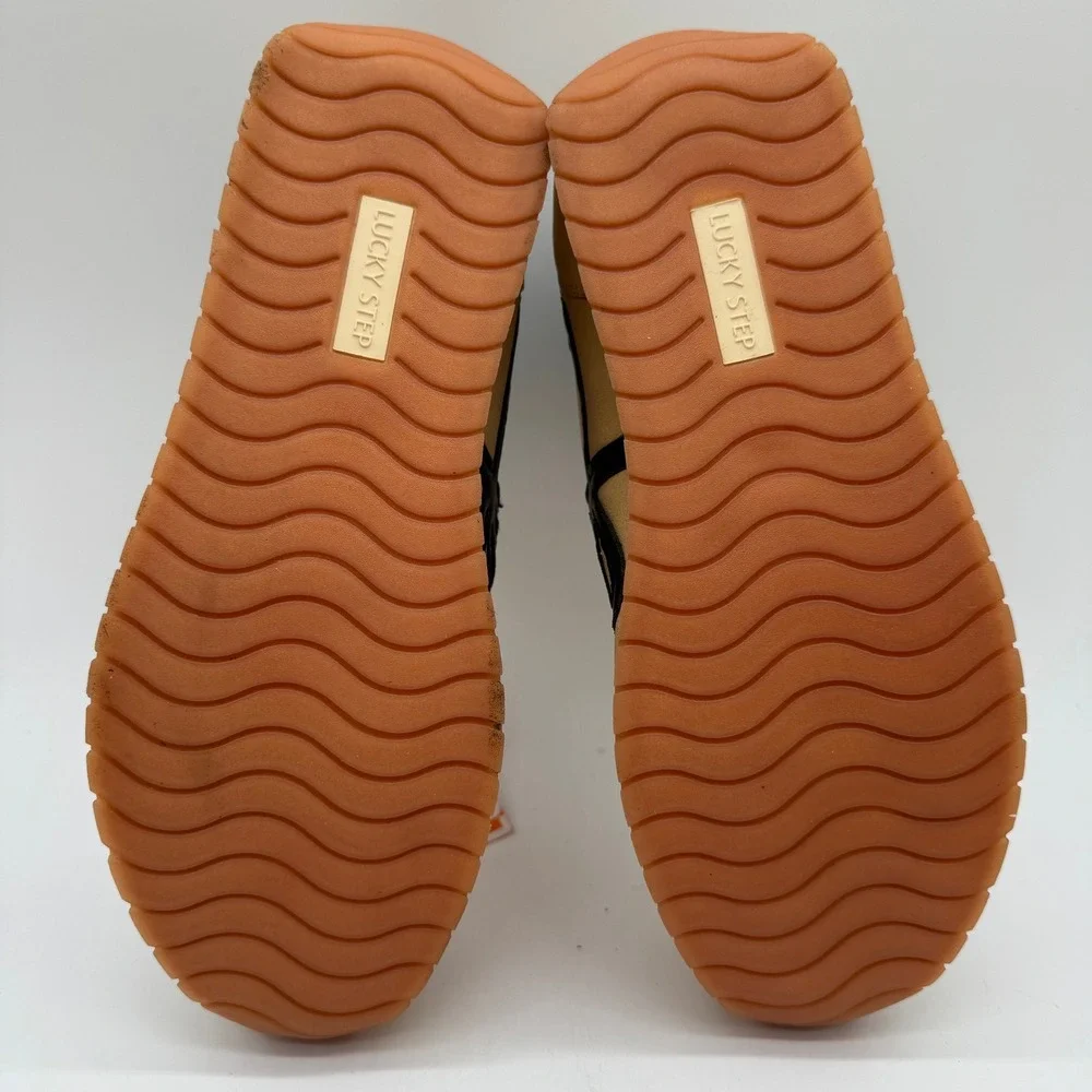 Lucky Step Women's Size 9 Tan Black Retro Sneakers Vegan Lace Up Casual Shoes